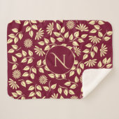 Elegantes Monogramm Leaf Daisy Muster Burgundy Bat Sherpadecke (Vorderseite (Horizontal))