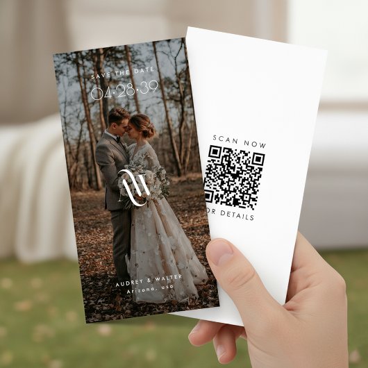 Elegantes Monogramm-Lesezeichen QR-Code Rustikales Save The Date
