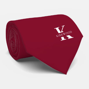 Elegantes Monogramm Leuchtendes Burgunderrot   Wei Krawatte
