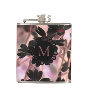 Elegantes Monogramm lila Blumen Flachmann