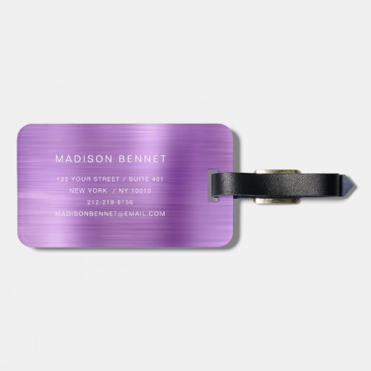 Elegantes Monogramm Lila gebürstetes Metall Gepäckanhänger (Rückseite horizontal)