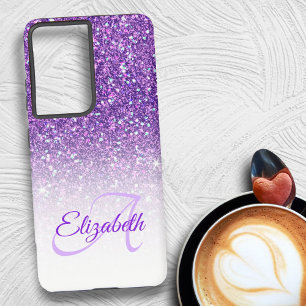 Elegantes Monogramm Lila Glitter Ombre Vorname Samsung Galaxy Hülle