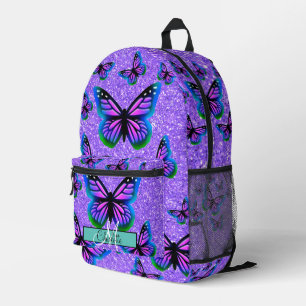 Elegantes Monogramm lila Glitzer-Schmetterlinge Bedruckter Rucksack