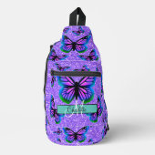 Elegantes Monogramm lila Glitzer-Schmetterlinge Crossbody Bag (Vorderseite)