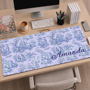 Elegantes Monogramm Lila Türkis Toile De Jouy Schreibtischunterlage
