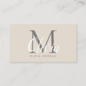 Elegantes Monogramm-Logo beige grau beruflich Visitenkarte (Vorderseite)