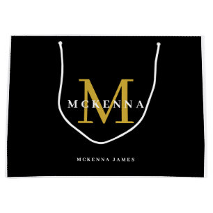 Elegantes Monogramm-Logo Modern Schwarz Gold Busin Große Geschenktüte