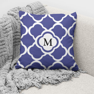 Elegantes Monogramm Marineblau-Muster Kissen