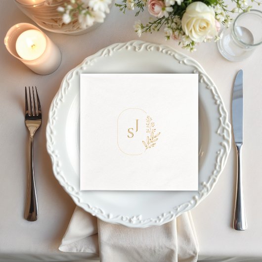 Elegantes Monogramm mit Blumenrahmen Servietten Mit Folie