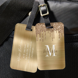 Elegantes Monogramm mit Gold Glitter-Tropfen Gepäckanhänger