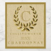 Elegantes Monogramm mit goldenem Laurel-Kranz Weinetikett (Einzelnes Label)