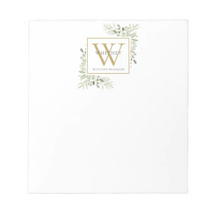 Elegantes Monogramm mit Grün Notizblock