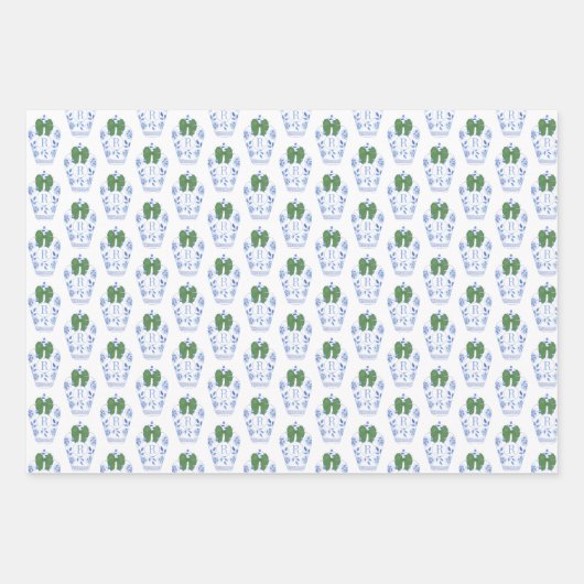 Elegantes Monogramm mit grünem Bow Weihnachten Geschenkpapier Set (Vorderseite 3)