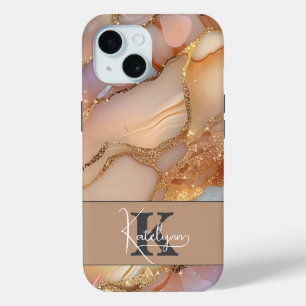 Elegantes Monogramm mit Perlmutt und Goldglitter Case-Mate iPhone Hülle
