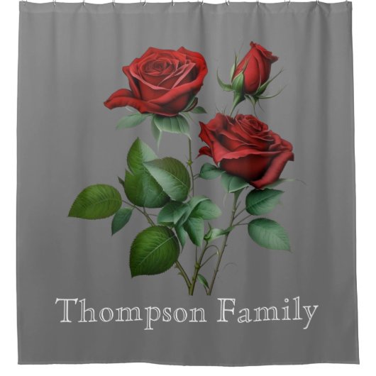 Elegantes Monogramm mit schönen Rose Grau Duschvorhang (Vorderseite)