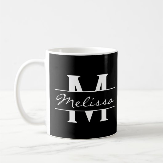 Elegantes Monogramm mit schwarz-weißem Namen Kaffeetasse (Links)