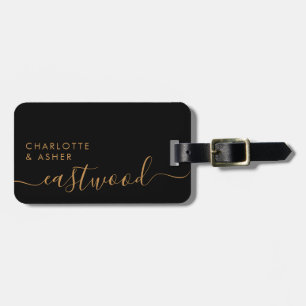 Elegantes Monogramm mit schwarzem Gold und Schrift Gepäckanhänger