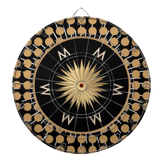 Elegantes Monogramm mit schwarzem Goldpunktmuster Dartscheibe (vorne)