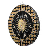 Elegantes Monogramm mit schwarzem Goldpunktmuster Dartscheibe (Vorderseite rechts)