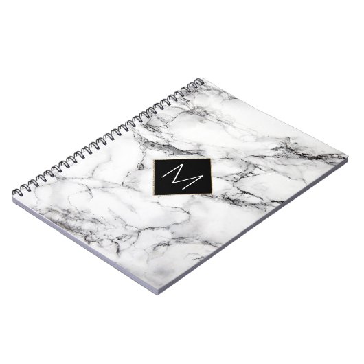 elegantes Monogramm mit weißer Marmorstruktur Notizblock (Linke Seite)
