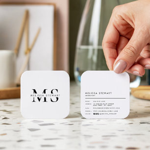 Elegantes Monogramm, modern Schwarz-weiß gerundet Quadratische Visitenkarte