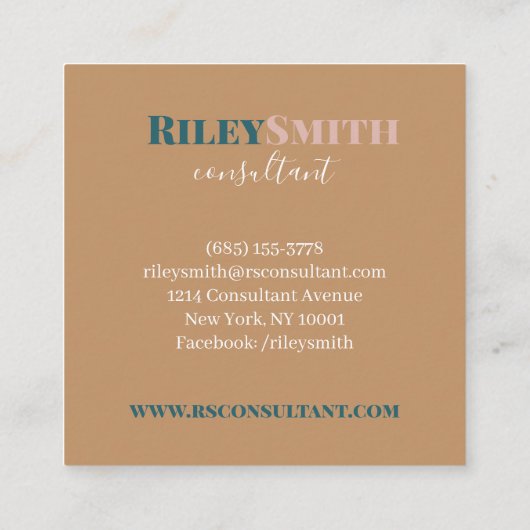 Elegantes Monogramm moderne braun aquamarin berufl Quadratische Visitenkarte (Rückseite)