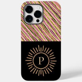 Elegantes Monogramm Moderne Streifen Gelbes Gold S Case-Mate iPhone 14 Pro Max Hülle