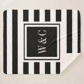 Elegantes Monogramm Moderner Schwarz-weißer Streif Sherpadecke (Vorderseite (Horizontal))