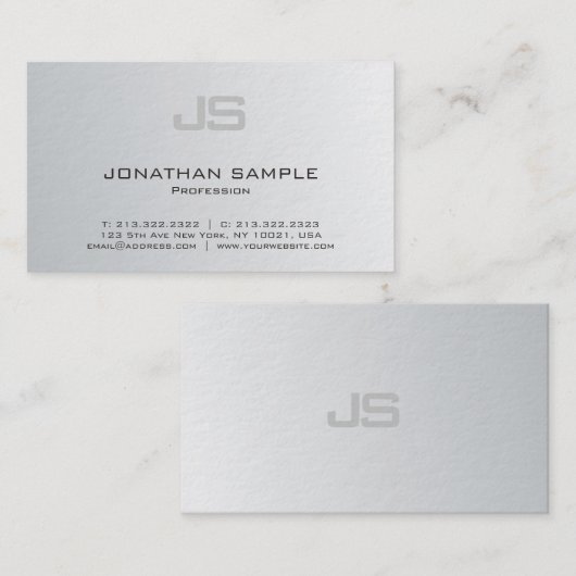 Elegantes Monogramm-moderner silberner Visitenkarte (Vorne/Hinten)