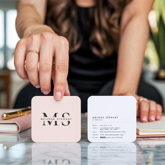 Elegantes Monogramm modernes Rosa mit Rosa Quadratische Visitenkarte