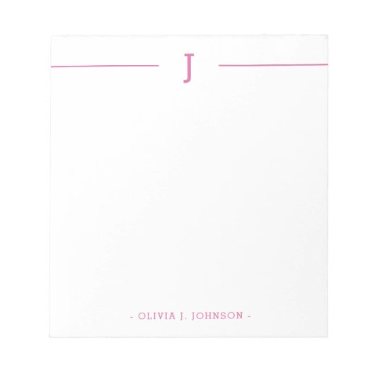 Elegantes Monogramm Modernes Rosa Weißes Notepad Notizblock (Vorderseite)