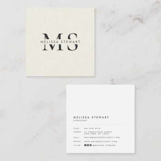 Elegantes Monogramm modernes schlichtes Beige beru Quadratische Visitenkarte (Vorne/Hinten)