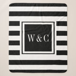 Elegantes Monogramm modernes Schwarz-Weiß-Streifen Sherpadecke