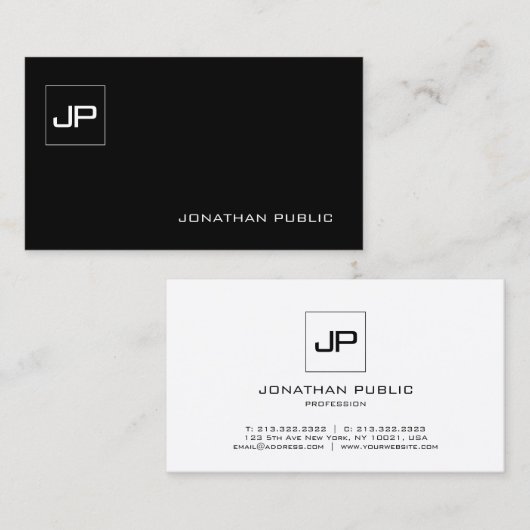 Elegantes Monogramm Modernes Schwarz-weißes Templa Visitenkarte (Vorne/Hinten)