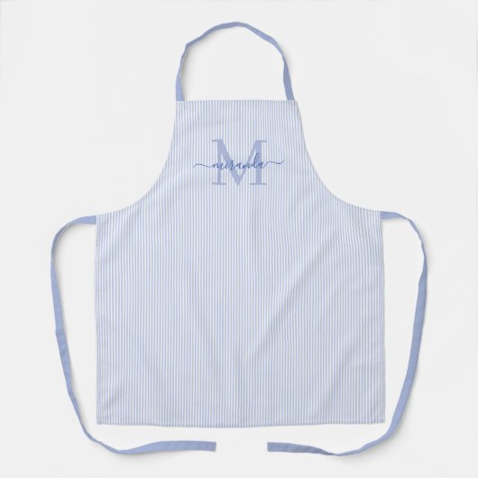 Elegantes Monogramm-Name Blau gestreift Schürze (Vorderseite)