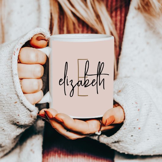 Elegantes Monogramm Name Blush Pink Script Kaffeetasse