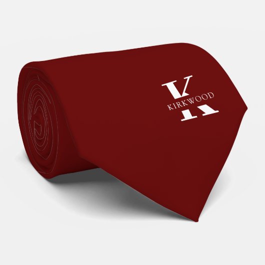 Elegantes Monogramm + Name | Deep Red | einseitig Krawatte (Gerollt)