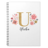 Elegantes Monogramm Name Floral White Pink Script Notizblock (Vorderseite)