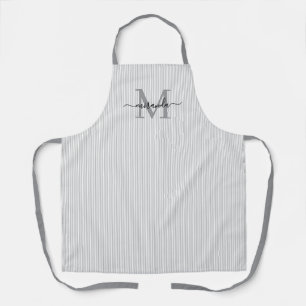 Elegantes Monogramm-Name Graustreifen Schürze
