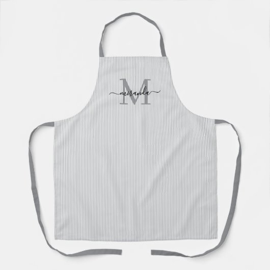 Elegantes Monogramm-Name Graustreifen Schürze (Vorderseite)