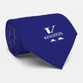 Elegantes Monogramm + Name in Mitternachtsblau Krawatte (Gerollt)
