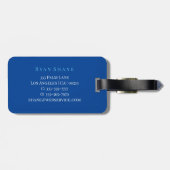 Elegantes Monogramm, Name & Info, Blau & Weiß Gepäckanhänger (Rückseite horizontal)