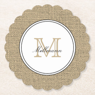 Elegantes Monogramm Name Landhausstil Jute Untersetzer