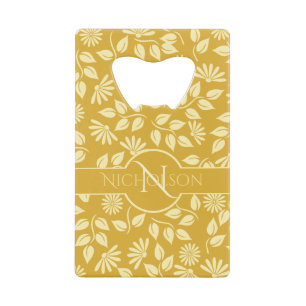 Elegantes Monogramm Name Leaf Daisy Muster Gold Geldbeutel Flaschenöffner