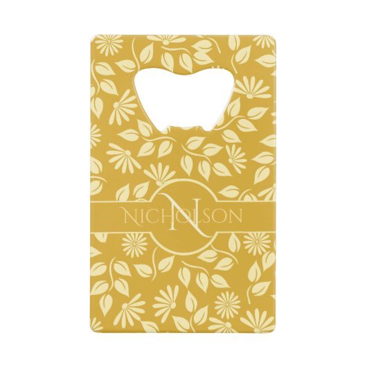 Elegantes Monogramm Name Leaf Daisy Muster Gold Geldbeutel Flaschenöffner (Vorderseite)