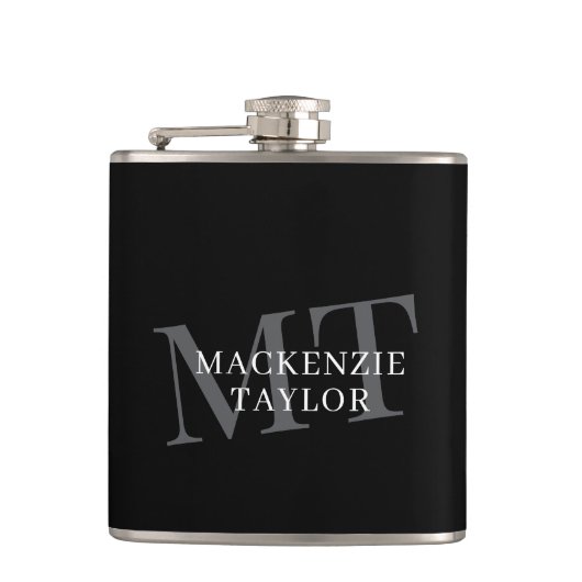 Elegantes Monogramm Name Personalisierter Text Flachmann (Vorderseite)