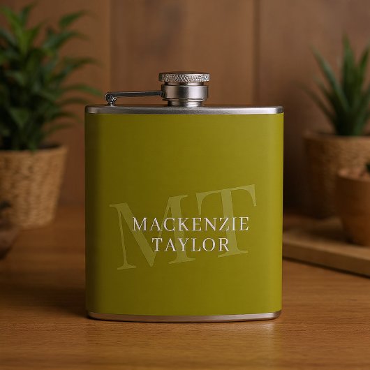 Elegantes Monogramm Name Personalisierter Text Flachmann