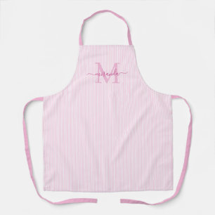 Elegantes Monogramm-Name Rosa Streifen Schürze