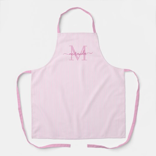 Elegantes Monogramm-Name Rosa Streifen Schürze (Vorderseite)