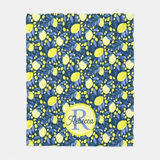 Elegantes Monogramm Name Rustikal Citrus Lemmonen  Fleecedecke (Vorderseite)